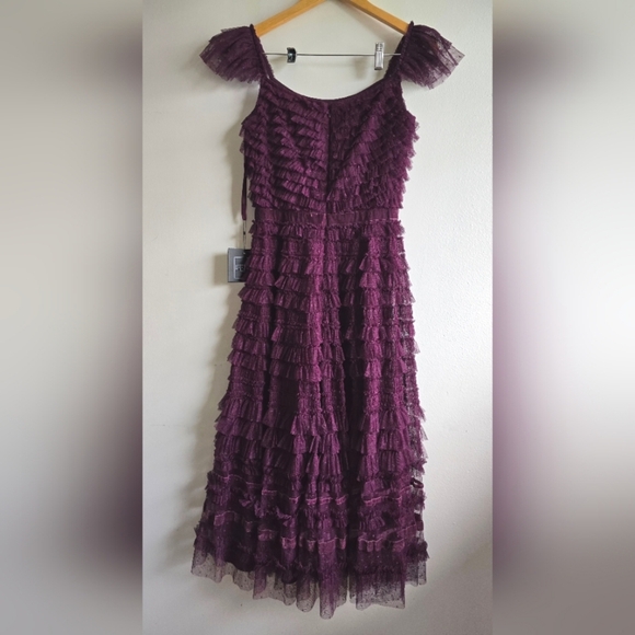 NWT!! MAC DUGGAL, Ruffle Cap Sleeve Tiered Midi Dress, Amethyst-NWT Size 4 -$398 - Picture 5 of 11
